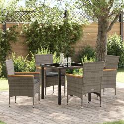 Ensemble de salle &agrave; manger pour jardin 5 pcs Gris polyrotin