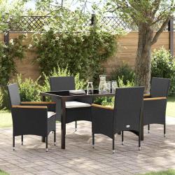 Ensemble de salle &agrave; manger pour jardin 5 pcs Noir polyrotin