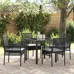 Ensemble de salle &agrave; manger pour jardin 5 pcs Noir polyrotin