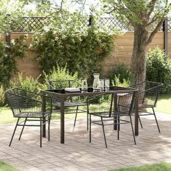 Ensemble de salle &agrave; manger pour jardin 5 pcs Noir polyrotin