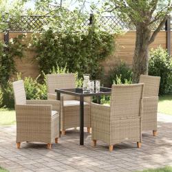 Ensemble de salle &agrave; manger pour jardin 5 pcs Beige polyrotin