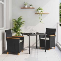 Ensemble de salle &agrave; manger pour jardin 3 pcs Noir polyrotin