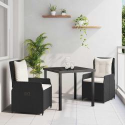 Ensemble de salle &agrave; manger pour jardin 3 pcs Noir polyrotin