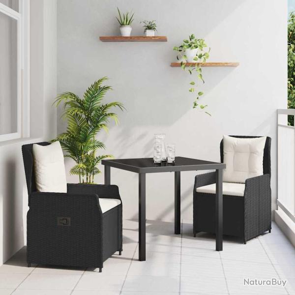Ensemble de salle � manger pour jardin 3 pcs Noir polyrotin
