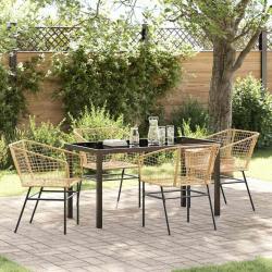 Ensemble de salle &agrave; manger pour jardin 5 pcs Marron polyrotin