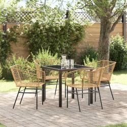 Ensemble de salle &agrave; manger pour jardin 5 pcs Marron polyrotin