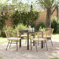 Ensemble de salle &agrave; manger pour jardin 5 pcs Marron polyrotin