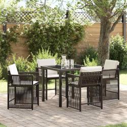 Ensemble de salle &agrave; manger pour jardin 5 pcs Marron polyrotin