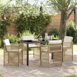 Ensemble de salle &agrave; manger pour jardin 5 pcs Beige polyrotin