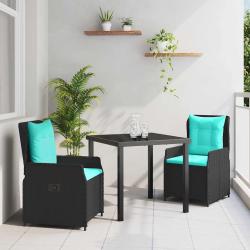 Ensemble de salle &agrave; manger pour jardin 3 pcs Noir Poly rotin