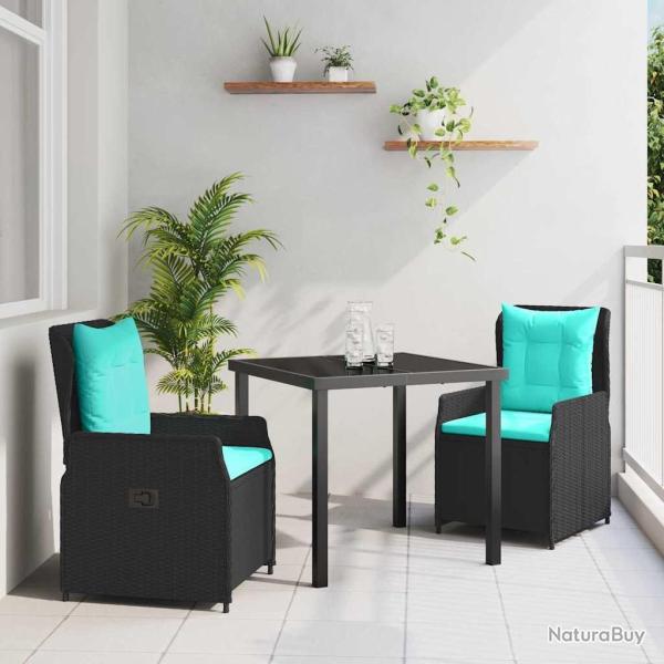 Ensemble de salle � manger pour jardin 3 pcs Noir Poly rotin