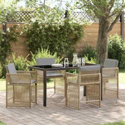 Ensemble de salle &agrave; manger pour jardin 5 pcs Beige polyrotin