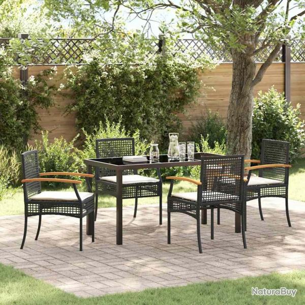 Ensemble de salle � manger pour jardin 5 pcs Noir Rotin