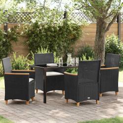 Ensemble de salle &agrave; manger pour jardin 5 pcs Noir polyrotin