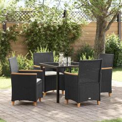 Ensemble de salle &agrave; manger pour jardin 5 pcs Noir polyrotin