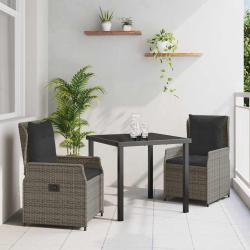 Ensemble de salle &agrave; manger pour jardin 3 pcs Gris polyrotin