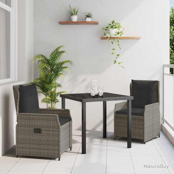 Ensemble de salle � manger pour jardin 3 pcs Gris polyrotin