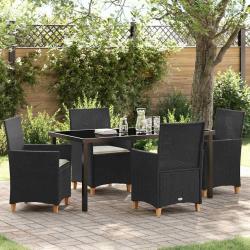 Ensemble de salle &agrave; manger pour jardin 5 pcs Noir polyrotin
