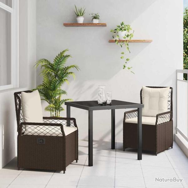 Ensemble de salle � manger pour jardin 3 pcs Marron polyrotin