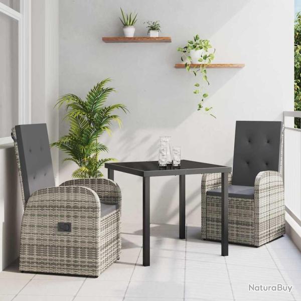 Ensemble de salle � manger pour jardin 3 pcs Gris polyrotin