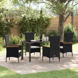 Ensemble de salle &agrave; manger pour jardin avec coussin 5 pcs Noir