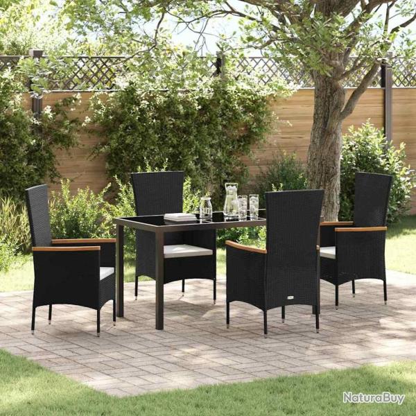 Ensemble de salle � manger pour jardin avec coussin 5 pcs Noir