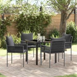 Ensemble de salle &agrave; manger pour jardin 5 pcs Noir et gris