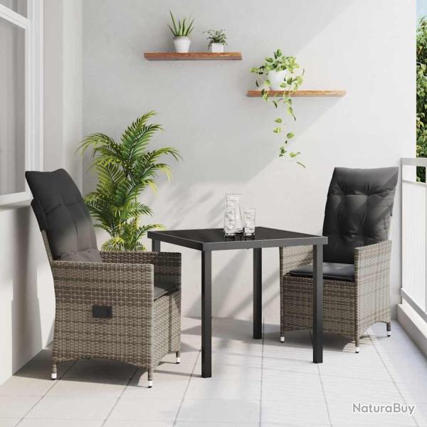 Ensemble de salle � manger pour jardin 3 pcs Gris polyrotin