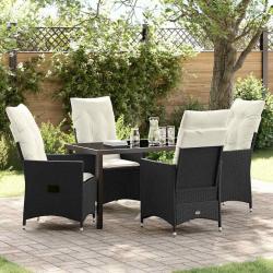 Ensemble de salle &agrave; manger pour jardin 5 pcs Noir polyrotin