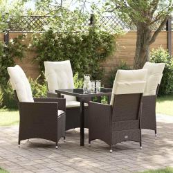 Ensemble de salle &agrave; manger pour jardin 5 pcs Marron polyrotin