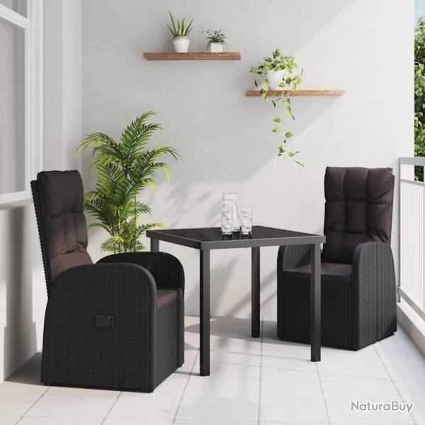 Ensemble de salle � manger pour jardin 3 pcs Noir polyrotin