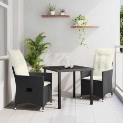 Ensemble de salle &agrave; manger pour jardin 3 pcs Noir polyrotin