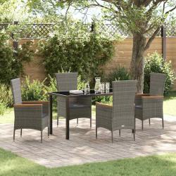 Ensemble de salle &agrave; manger pour jardin avec coussin 5 pcs Gris