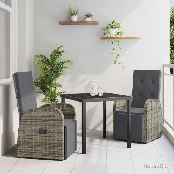 Ensemble de salle � manger pour jardin 3 pcs Gris polyrotin