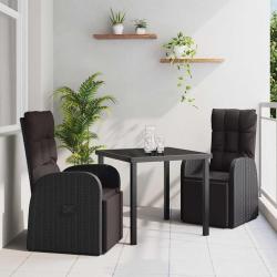 Ensemble de salle &agrave; manger pour jardin 3 pcs Noir polyrotin