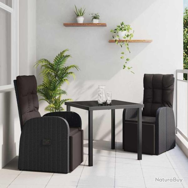 Ensemble de salle � manger pour jardin 3 pcs Noir polyrotin
