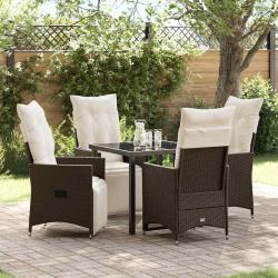 Ensemble de salle &agrave; manger pour jardin 5 pcs Marron polyrotin