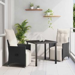 Ensemble de salle &agrave; manger pour jardin 3 pcs Noir polyrotin
