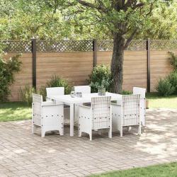 Ensemble de salle &agrave; manger pour jardin 7 pcs Blanc Rattan Polt