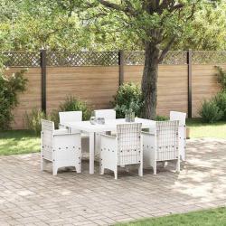 Ensemble de salle &agrave; manger pour jardin 7 pcs Blanc Rattan Polt