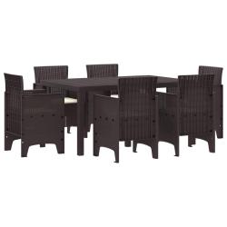 Ensemble de salle &agrave; manger pour jardin 7 pcs Marron Rattan Polt