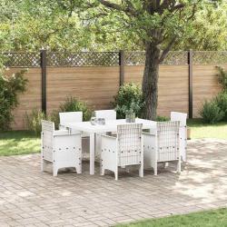 Ensemble de salle &agrave; manger pour jardin 7 pcs Blanc Rattan Polt