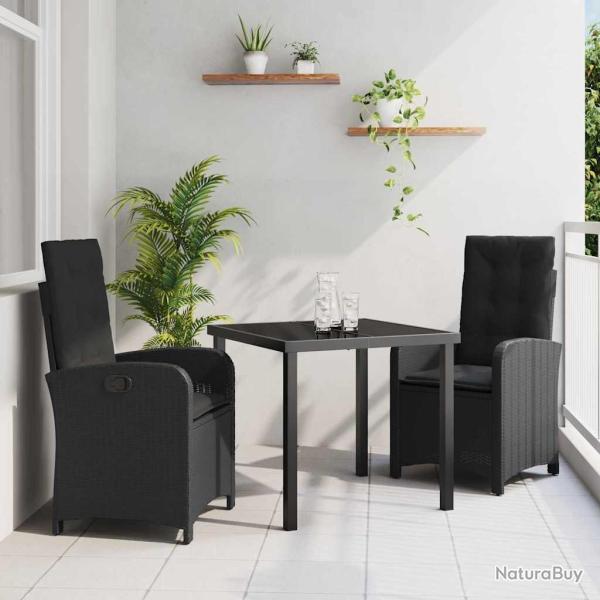 Ensemble de salle � manger pour jardin 3 pcs Noir polyrotin