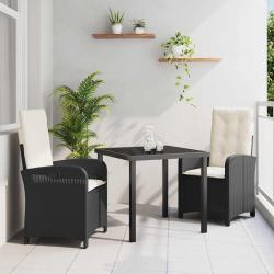 Ensemble de salle &agrave; manger pour jardin 3 pcs Noir polyrotin
