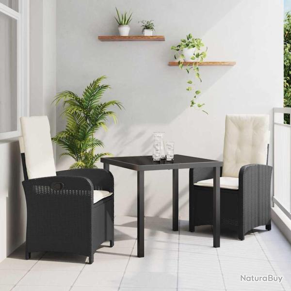 Ensemble de salle � manger pour jardin 3 pcs Noir polyrotin