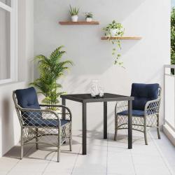 Ensemble de salle &agrave; manger pour jardin 3 pcs Gris et Noir Rotin