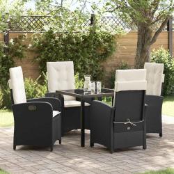 Ensemble de salle &agrave; manger pour jardin 5 pcs Noir polyrotin
