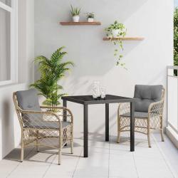 Ensemble de salle &agrave; manger pour jardin 3 pcs Beige polyrotin