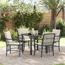 Ensemble de salle &agrave; manger pour jardin 5 pcs Noir polyrotin