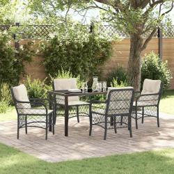 Ensemble de salle &agrave; manger pour jardin 5 pcs Noir polyrotin